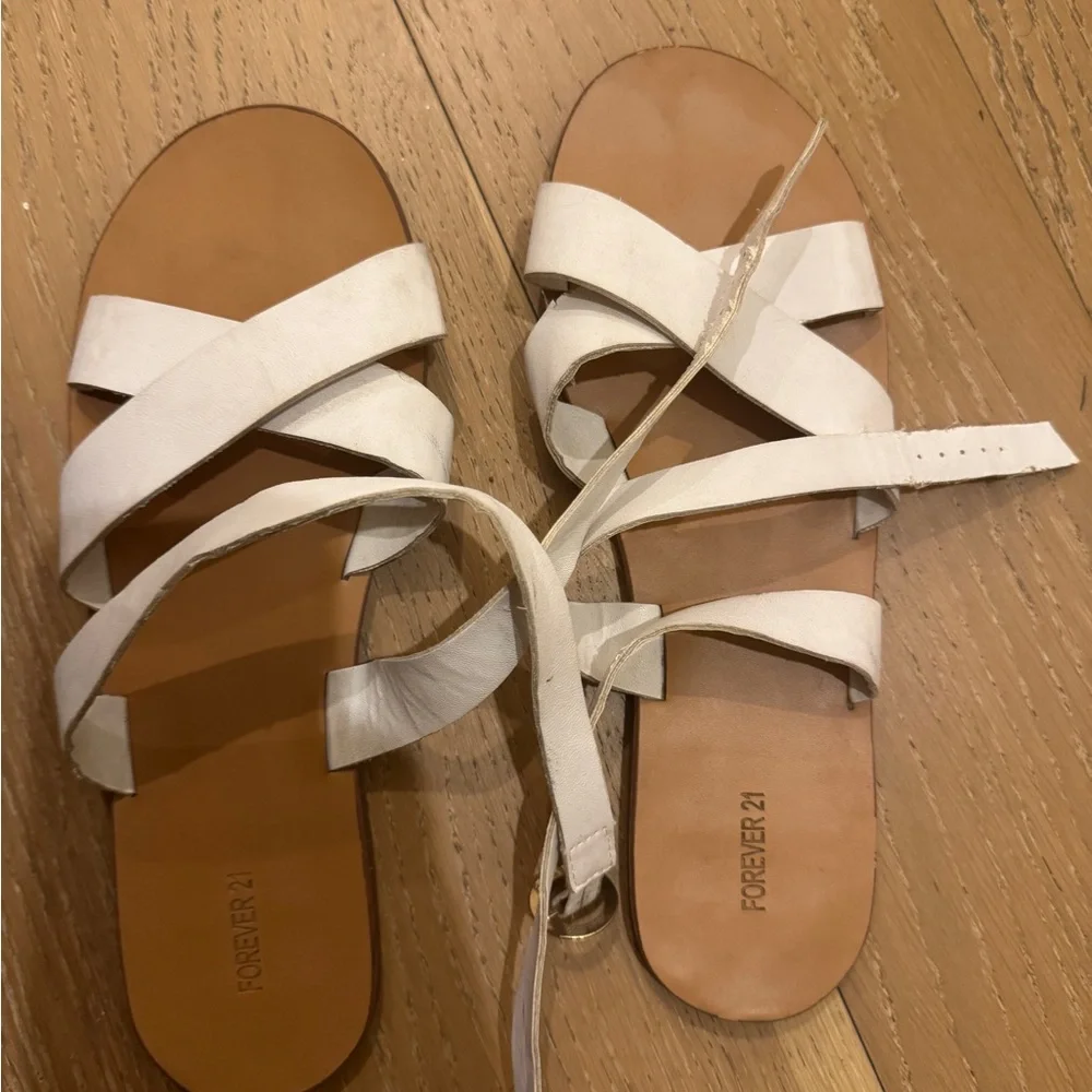 Forever 21 White and Tan Strappy Sandals